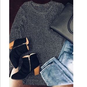 Charcoal Gray metallic crochet sweater